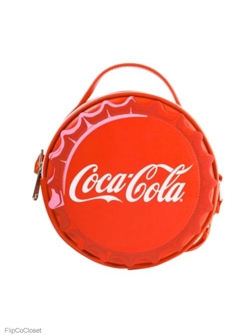Vegan Leather Round Crossbody Bag Adjustable Strap Bottle Cap Applique